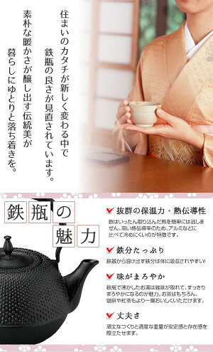 99-13南部鉄器鉄瓶丸南部アラレ1.2L黒日本伝統工芸