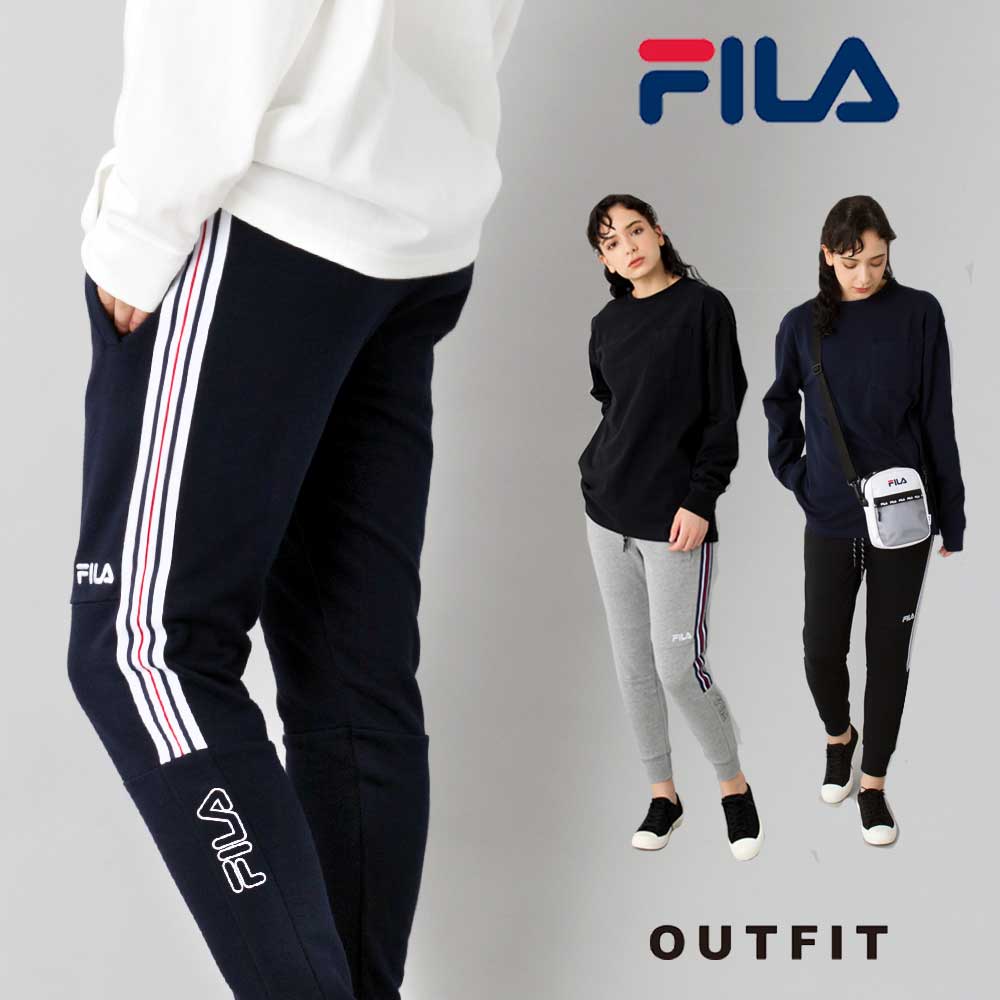 【ポイント5倍】 FILA フィラ カラーラインジョガーパンツ レディース スウェット 黒 ブラック グレー ネイビー ストレッチ スポーツ パンツ ズボン タイト 人気 おすすめ ロゴ ブランド M L プレゼント outfit ギフト ホワイトデー