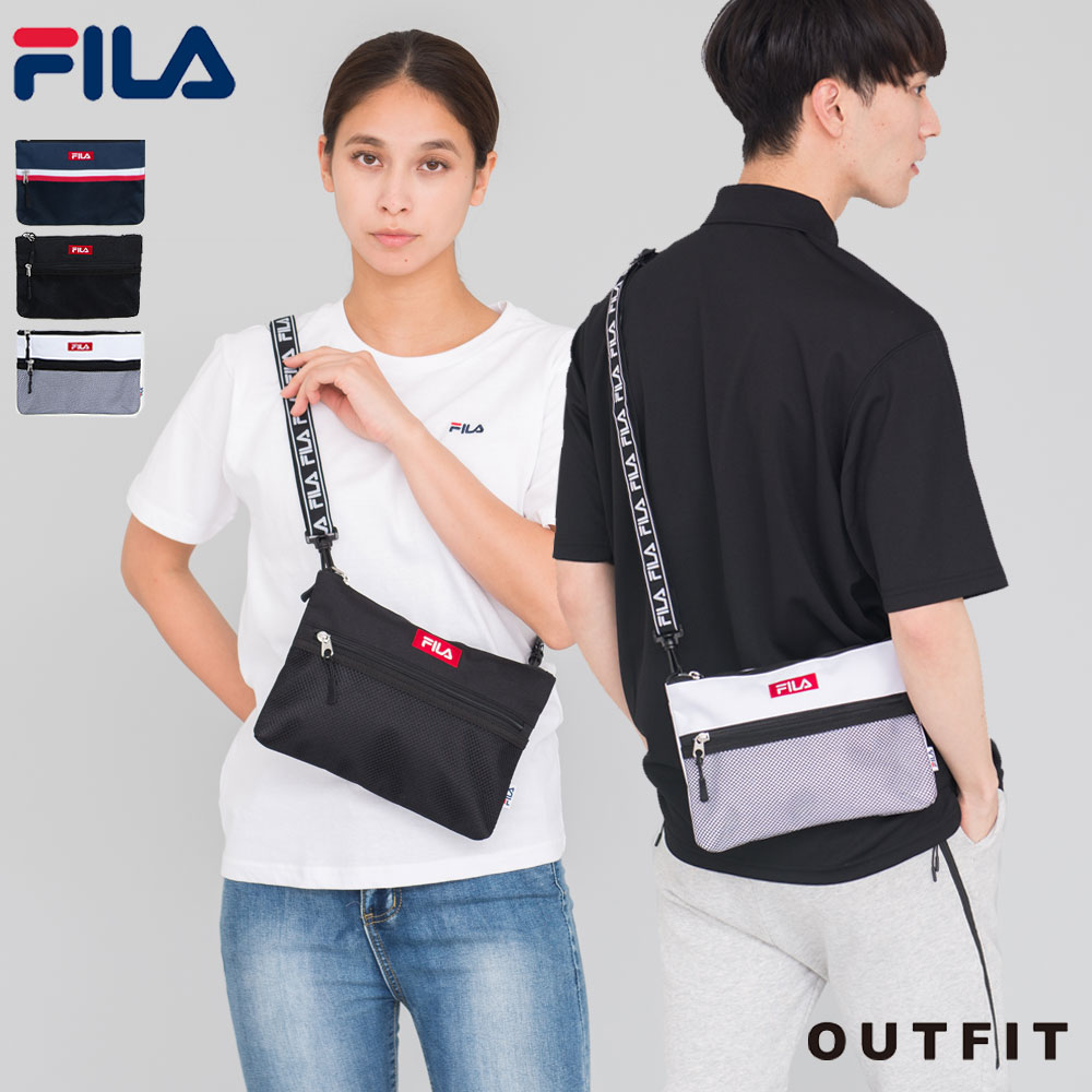 FILA フィラ サコッシュ ショルダーバッグメンズ レディース スポーツブランド 斜めがけバッグ ホワイト ブラック トリコロール ボックスロゴ スケート ストリート ダンス フェス ブランド アウトドア 夏 小さめ 実用的 敬老の日 プレゼント ギフト 中学生 高校生