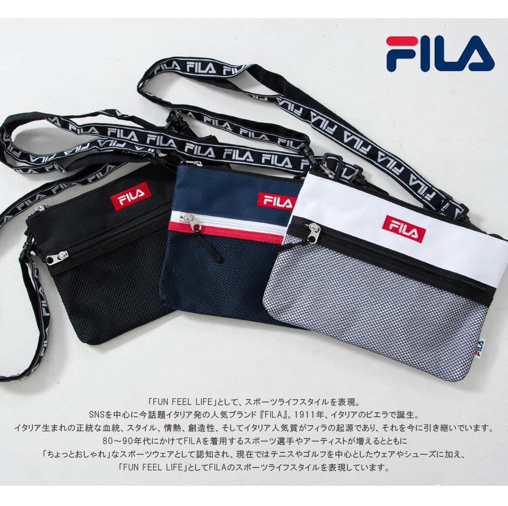 FILA フィラ サコッシュ ショルダーバッグメンズ レディース スポーツブランド 斜めがけバッグ ホワイト ブラック トリコロール ボックスロゴ スケート ストリート ダンス フェス ブランド アウトドア 夏 小さめ 実用的 敬老の日 プレゼント ギフト 中学生 高校生