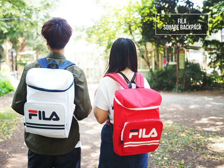 FILA フィラ リュック レディース メンズ ロゴ ブラック ホワイト レッド ネイビー かわいい おしゃれ 高校生 ユニセックス バックパック リュックサック デイパック 通学 通勤 旅行 A4 ブランド スクエア 15L outfit 敬老の日 プレゼント ギフト