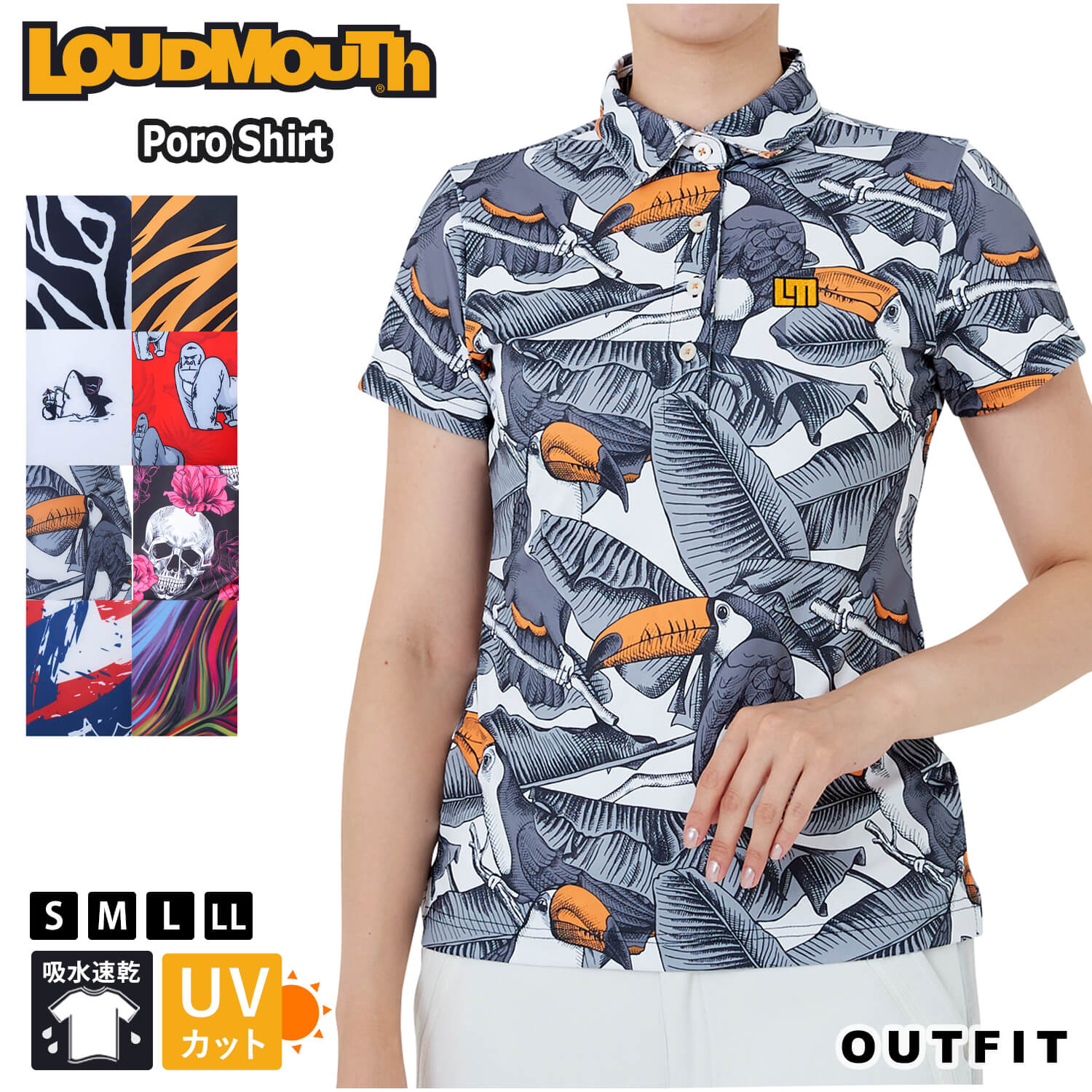 LOUDMOUTH ラウドマウス ゴルフウェア ポロシャツ レディース 半袖 tシャツ 夏 夏用 吸汗 速乾 ドライ UVカット 涼しい 暑さ対策 熱中症対策 鹿の子 トップス ブランド 総柄 派手 おしゃれ カ…