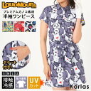 【30%OFFセール】 Loudmouth ラウドマウス ゴルフウェア ワンピース レディース 半袖 ミニ丈 プレミアムカノコ素材 吸汗速乾 UVカット 紫外線対策 接触冷感 ロゴ ブランド 総柄 かわいい おしゃれ S M L LL 大きいサイズ 春 夏