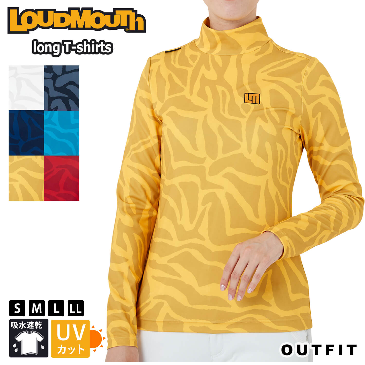 【在庫処分】 LOUDMOUTH ラウドマウス ゴルフウェア Tシャツ 長袖Tシャツ ロンT レディース トップス 秋 冬 長袖 モックネック あったか 吸汗速乾 UVカット 大きいサイズ S M L LL 白 黒 ネイ…