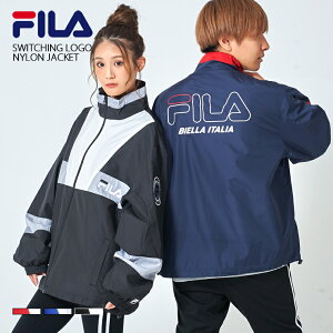 FILA フィラ ナイロンジャケット ブルゾン ワンポイント ロゴ メンズ バックプリント スタンド ジャケット カジュアル おしゃれ 大きめ お揃い カップル ユニセックス ウィンドブレーカー ネイビー ブラック ブルー M L XL LL ギフト プレゼント 中学生 高校生