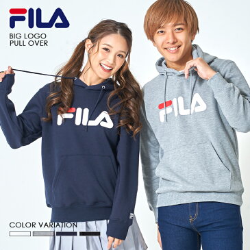 【ポイント10倍】 FILA フィラ デカ　ロゴ　プリントプルパーカー レディース　メンズ　ビッグ BIG パーカー カジュアル　サイズ お揃い カップル ユニセックス ウィンドブレーカー ホワイト グレー ネイビー ブラック M L outfit 実用的