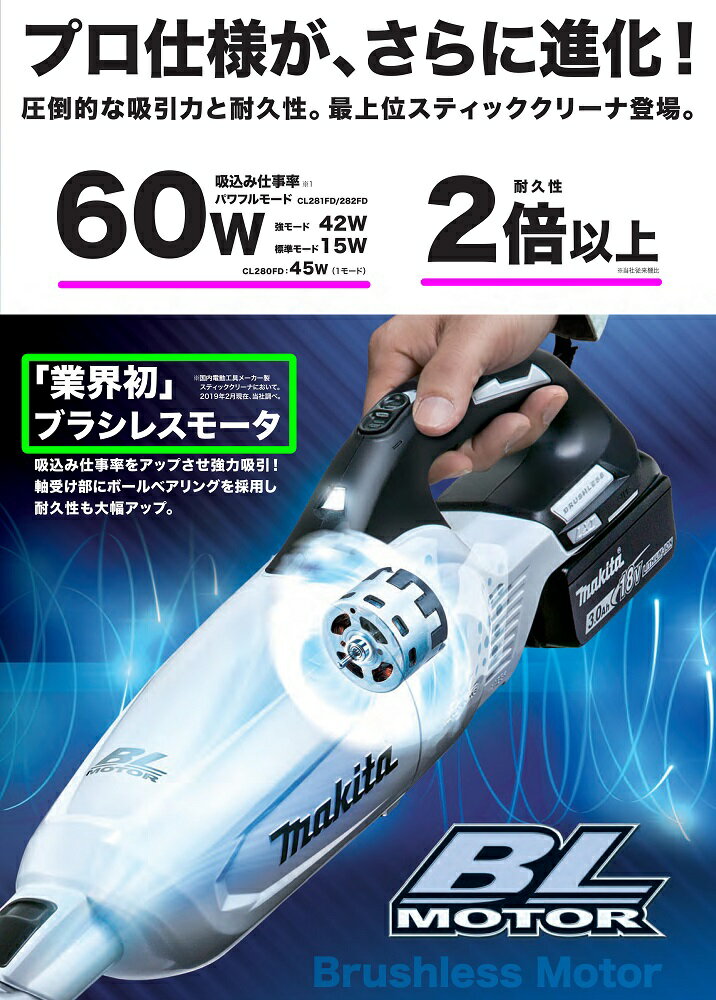 マキタ 掃除機 充電式 リチウムイオン ハンディクリーナー【本体のみ】　CL281FDZW スティック　クリーナー cl181 cl181fd