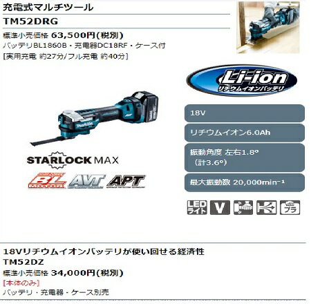 マキタ　18．0V　充電式マルチツール　TM52DZ　本体のみ（バッテ・充電器別売ケース別売） 2