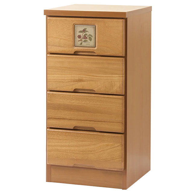 木製チェスト 4段 引き出し タイル付き 完成品 天然木 桐無垢材 スリムチェスト リビング収納 ベッドサ..