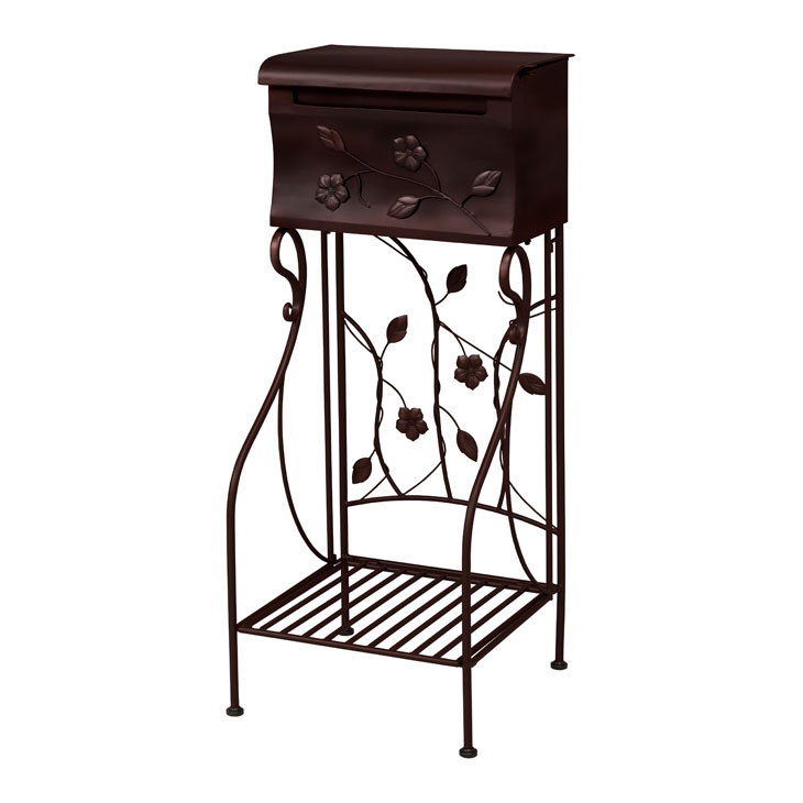 玄関 ポスト 置き型 スタンド スチール製 スタンド付き 郵便ポスト メールボックス 新聞受け フラワー..