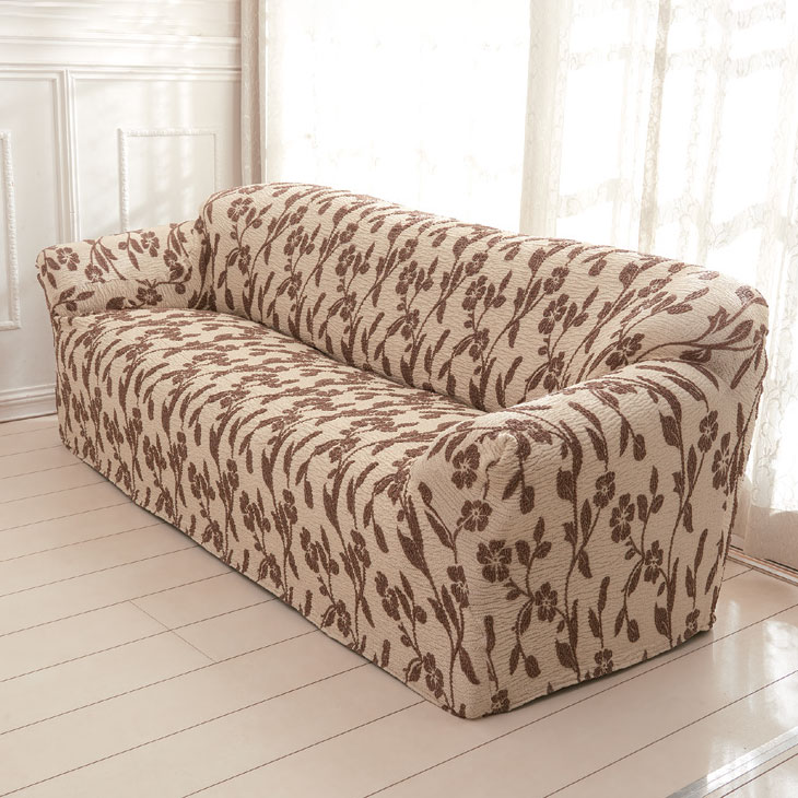 ストレッチ ソファカバー 1人掛け用 肘付き 肘あり リーフ柄 タテ・ヨコ 伸縮 フィット式 ソファー カバー 日本製 [2]