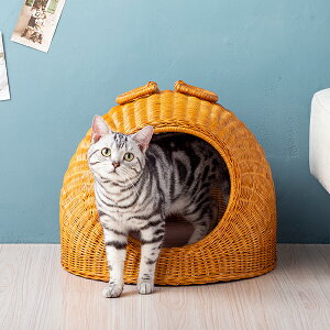 猫 ベッド ラタン ちぐら ドーム キャットハウス かまくら型 猫ちぐら ウレタンクッション付き かわいい 籐 アジアン ナチュラル ペットベッド