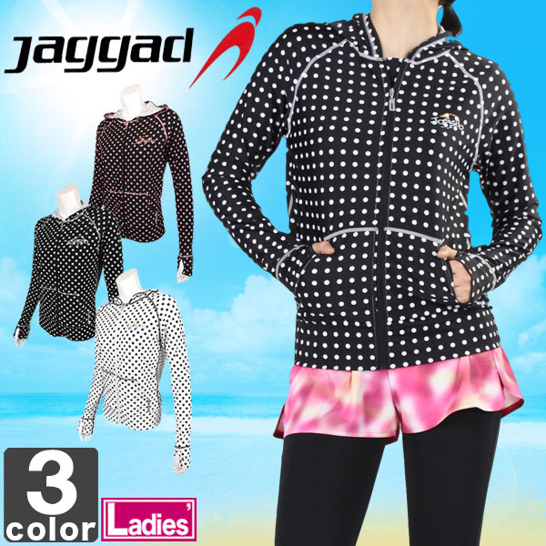 ジャグド【jaggad】長袖 ZIPパーカー 水玉柄 JA-4806 ラッシュガード UVカット ウイメンズ スイム スポーツ ウェア ドット 海水浴 プール 【レディース】