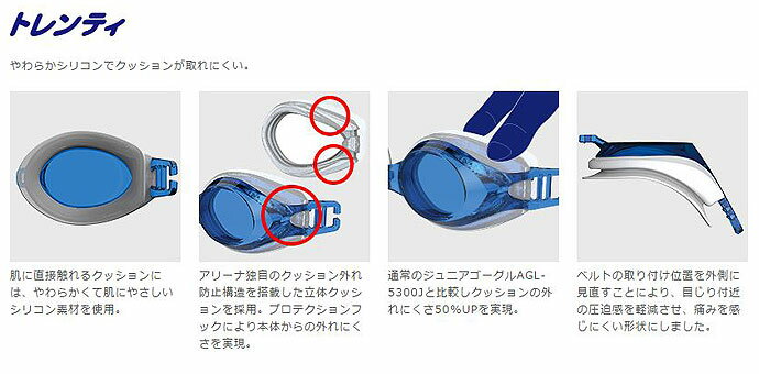 アリーナ【arena】ジュニア くもり止め スイムグラス AGL-700J 1507 トレンティ 水泳 スイマー 競泳 フィットネス ゴーグル スイミング トレーニング 運動 子供 子ども