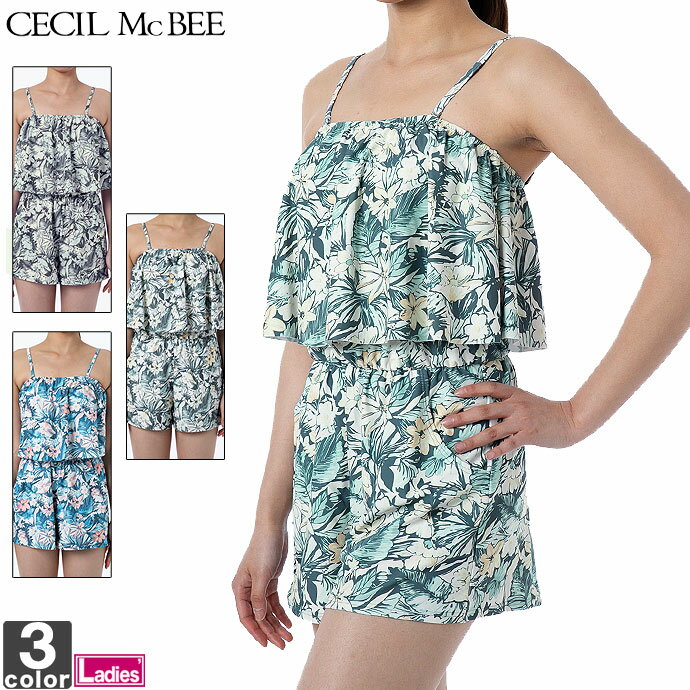 水着 セシルマクビー CECIL McBEE レディース 229-615 ロンパース ビキニ 2107 スイムウェア 海水浴 一体型 プール タンクトップ コンビネゾン ショートパンツ オールインワン