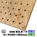 OSB有孔ボード 9mm×約600×900mm(実寸596×896mm)(5φ-25P/8φ-30P/A品/ヨーロッパ産) 3枚セット 穴あきボード パンチング...