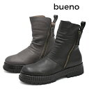 BUENO SHOES ブエノシューズ 厚底 サイドジップブーツ 22WT3800 (21WT3800) 本革 レザー ブーツ ドレープブーツ ショートブーツ ブラック 黒 レディース 靴【あす楽対応】