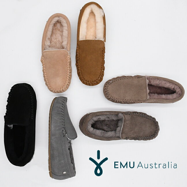 EMU Australia エミュ エミュー モカシン Cairns W11439 ケアンズ emu スリッポン ムートン モカシン シープスキン ファー ボア フラットシューズ ブラック レディース 靴