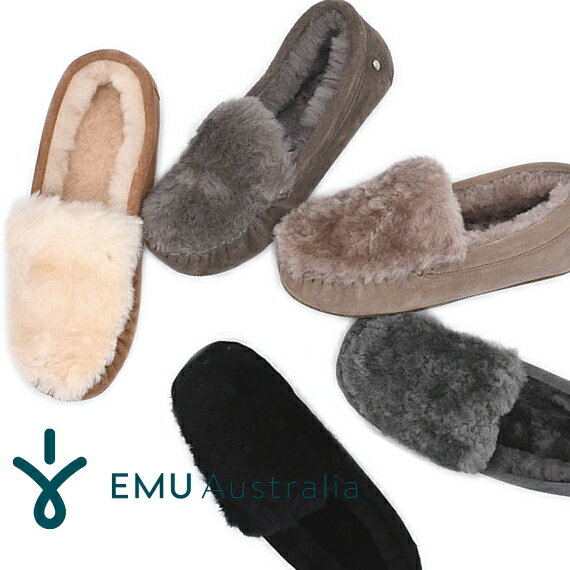 EMU Australia エミュ エミュー モカシン シープスキン Cairns Reverse Fur W11705 ケアンズ emu スリッポン リバース ファー ムートン ファー ボア フラットシューズ ブラック レディース 靴【あす楽対応】【大きいサイズ】