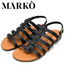 MARKO 牛革 グルカサンダル マルコ 225380 フィッシュボーンサンダル 本革 レディース サンダル フラット バックストラップ レザー ブラック