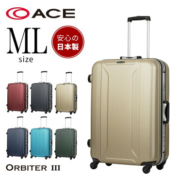 【割引クーポン配布中】スーツケース キャリーバッグ キャリーケース ハード シボ加工 ML サイズ 7日以上 日本製 無料受託手荷物可 フレーム TSAロック ACE エース ORBITER 4輪 軽量 丈夫 日本製 MADE IN JAPAN あす楽 AE-04412