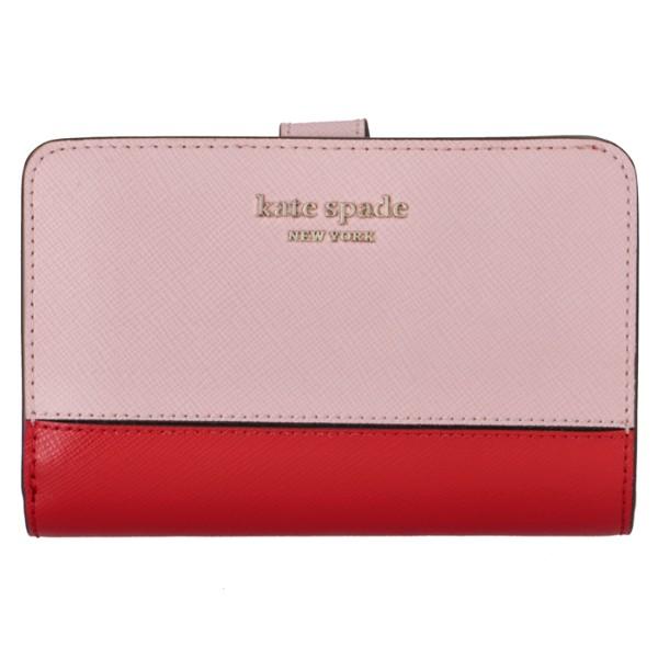 【アウトレット】【訳あり】ケイトスペード KATE SPADE 財布 二つ折り SPENCER スペンサー コンパクトウォレット ピンク×レッド バイカラー PWRU7846 0007 613