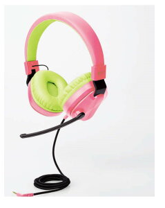 【新品/取寄品/代引不可】子ども用ゲーミングヘッドセット/低音量仕様/折りたたみ式/回転式マイクアーム付き/4極径3.5mm/両耳/ピンクxグリーン HS-KDGM01TPN通販