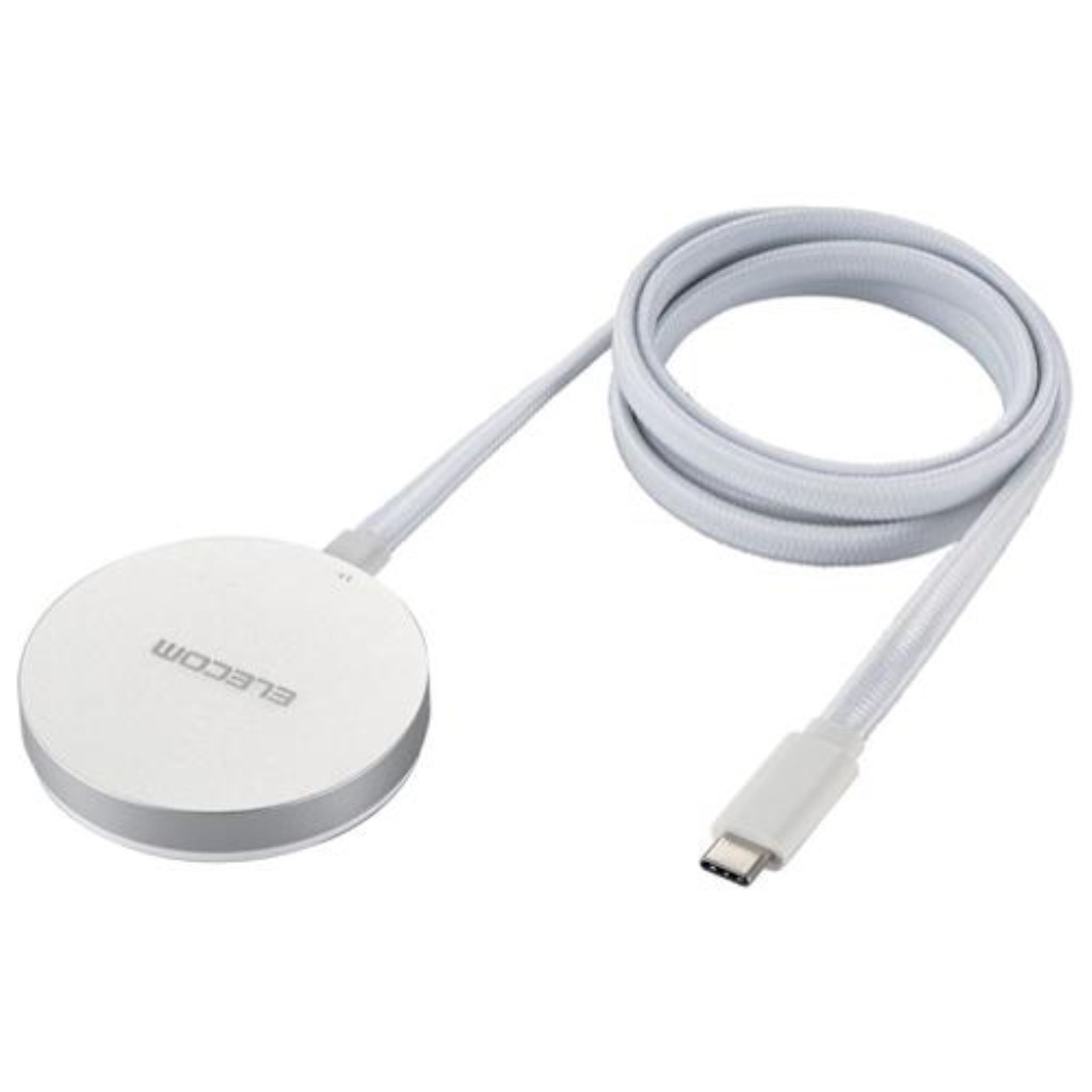 【新品/取寄品】マグネットQi2規格対応ワイヤレス充電器/15W/卓上/メッシュケーブル/シルバー W-MA05SV