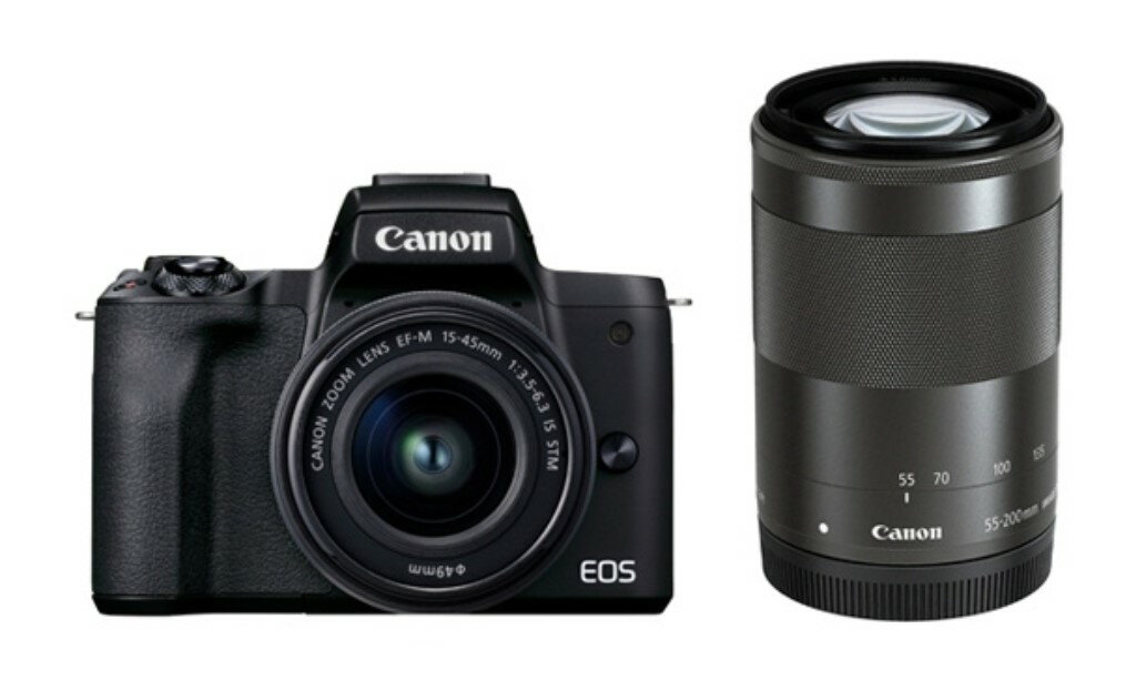 【新品/取寄品】Canon EOS Kiss M2 ダブルズームキット ブラック ミラーレス カメラ キヤノン