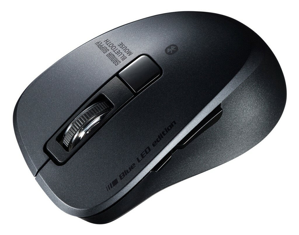 【新品/取寄品/代引不可】静音Bluetooth 5.0 ブルーLEDマウス(5ボタン・ブラック) MA-BTBL155BK