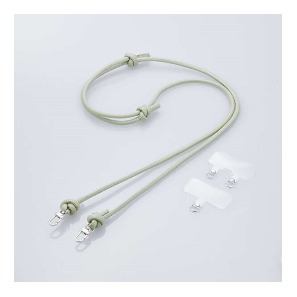 【新品/取寄品/代引不可】スマホショルダーストラップ/ストラップホールシート付属(1口タイプx1枚/2口タイプx1枚)/レザー/丸紐6mm/&me/グリーン P-STSDH2LR06GN