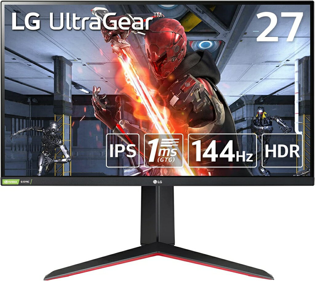 【新品/取寄品】27インチ ワイド液晶ディスプレイ(1920x1080/IPS/アンチグレア/HDMI/DP/144Hz/NVIDIA G-SYNC Compatible/チルト/高さ調節/ピボット) 27GN65R-B