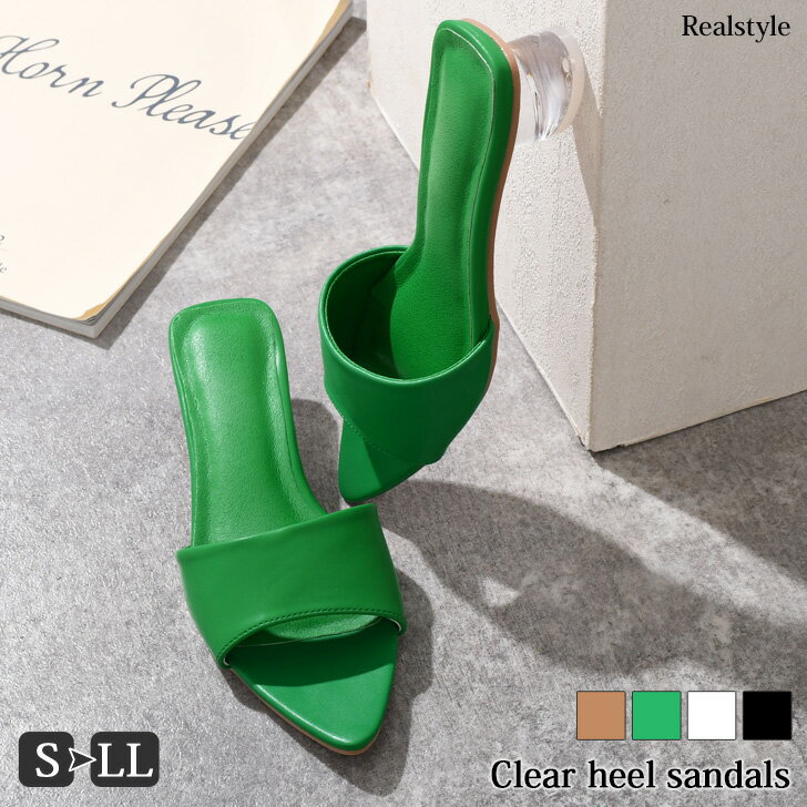 ポインテッドトゥ クリアヒール サンダル レディース ミュール つっかけ ミドルヒール ワンベルト スリッパ 透明 きれいめ シンプル かわいい 春 夏 歩きやすい 痛くない 履きやすい リラックス シューズのサムネイル