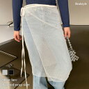 ★福袋対象A★ドット柄シアーレースレイヤードラップスカート レディース スカート ボトムス 巻きスカート 巻き 重ね着 チュール レース 膝下 総レース ズボン...