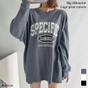 ビッグシルエットSPECIFICロゴプリントカットソー レディース トップス 春 夏 長袖 ロンT Tシャツ コットン カジュア…