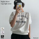 ラグランスリーブ裾リブ英字ロゴプリントライトスウェット レディース 半袖 ゆったり トップス Tシャツ カットソー 春 夏 薄手 パフスリーブ ライトスエット ...
