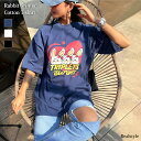 ビッグシルエットラビットイラストプリントコットンTシャツ レディース トップス カットソー 夏 半袖 5分袖 綿 涼しい ゆったり 大きいサイズ カジュアル 韓国 おしゃれ プリントT ロゴT 体型カバー メール便