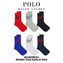 靴下 6足組 ラルフローレン クルーソックス POLO RALPH LAUREN メンズ 6P アスレチッククルーソックス コットン ポリエステル ナイロン スパンデックス アソート ホワイト ブルー レッド 白 青 赤 821487PKZ3