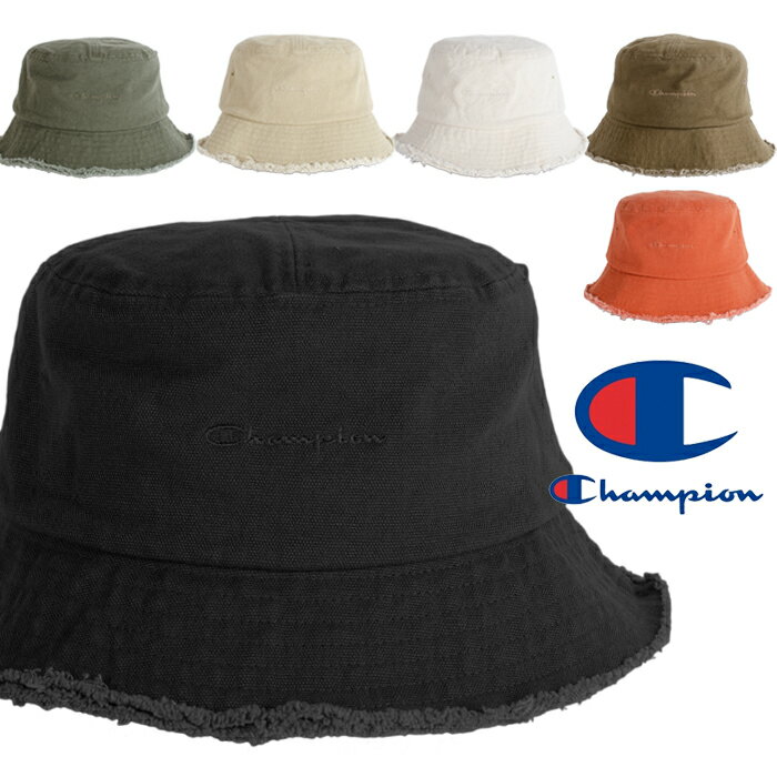 チャンピオン ハット CHAMPION フリンジバケットハット ロゴ 無地 SS カジュアル ブラック 黒 白 ホワイト ベージュ メンズ コットン 帽子