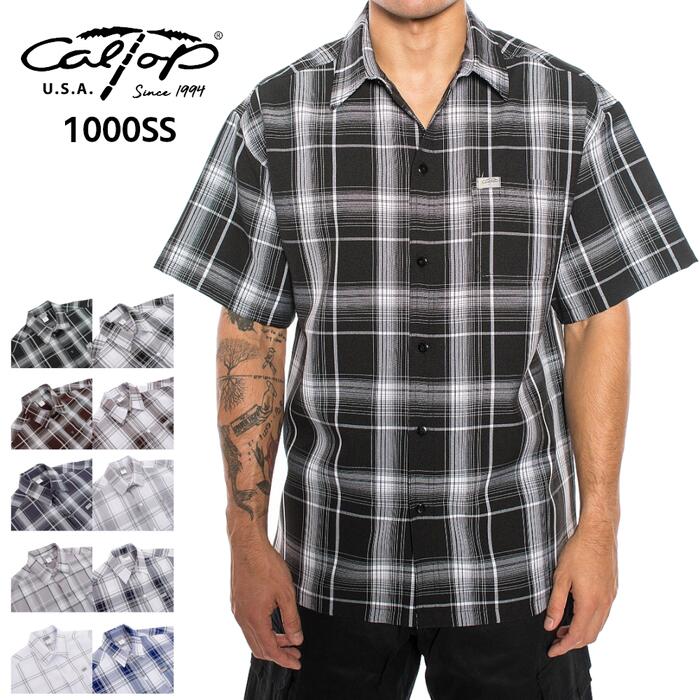 CALTOP チェック柄 半袖シャツ チェックシャツ メンズ レディース ユニセックス S M L XL 2XL ブラック 黒 ブラウン 茶 チャコール グレー...