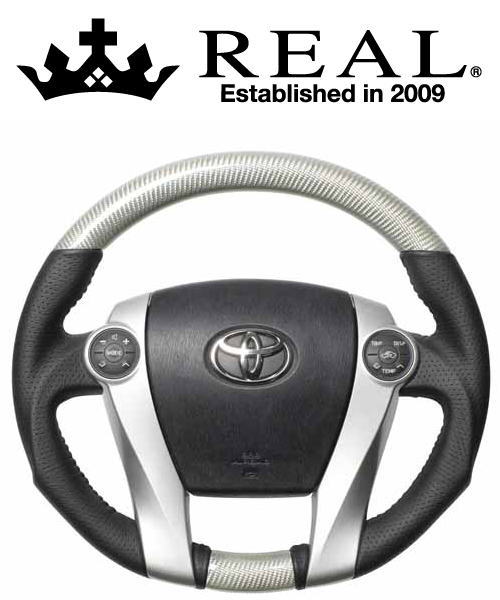 REAL STEERING オリジナルシリーズ トヨタ アクア NHP10用 カラー：シルバーカーボン (30-2-SC)【ハンドル】【自動車パーツ】レアル ステアリング