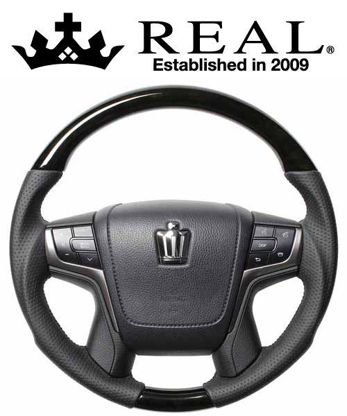 REAL STEERING プレミアムシリーズ ラウンドシェイプ トヨタ クラウンロイヤル 210系用 カラー：ブラックウッド (H30P-BKW-BK)【ハンドル】【自動車パーツ】レアル ステアリング