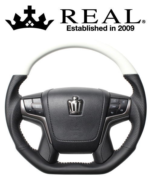 REAL STEERING プレミアムシリーズ Dシェイプ トヨタ クラウンアスリート 210系用 カラー：パールホワイト (S210-WHW-WH)【ハンドル】【自動車パーツ】レアル ステアリング