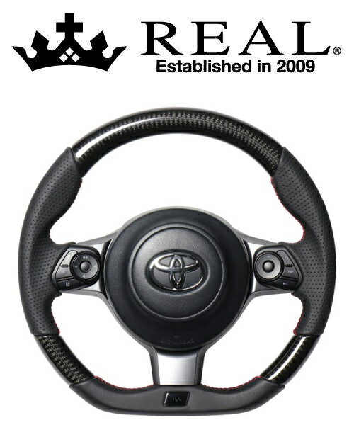 REAL STEERING オリジナルシリーズ エンブレムタイプトヨタ マークX GRMN GRX133用 カラー：ブラックカーボン(レッド×ブラックユーロステッチ)(GRM-BKC-RD)【ハンドル】【自動車パーツ】レアル ステアリング