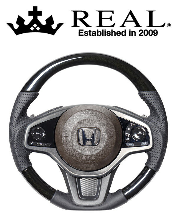 REAL STEERING オリジナルシリーズ ホンダ エヌワン（N-ONE） JG3/JG4用 カラー：38Bブラックウッド (HND-38BBKW)【ハンドル】【自動車パーツ】レアル ステアリング