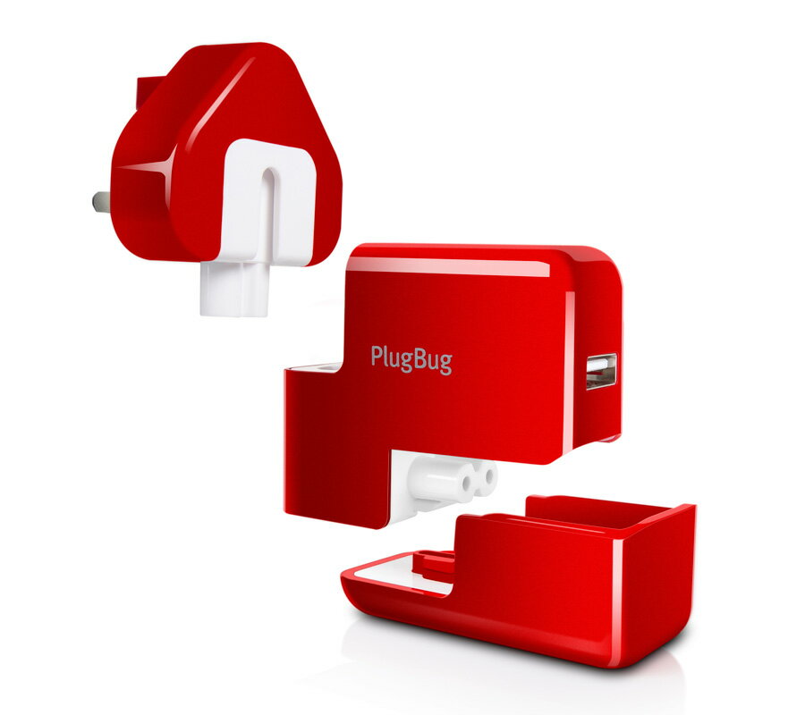 【TwelveSouth/トゥエルブサウス】PlugBugWorld(プラグバグワールド)アタッチメント式の10WUSB電源アダプタレッドカラー【プラグバグワールドPlugBugWorld】【海外用電源プラグ5種類付属USB電源アダプタUSB電源ポート】