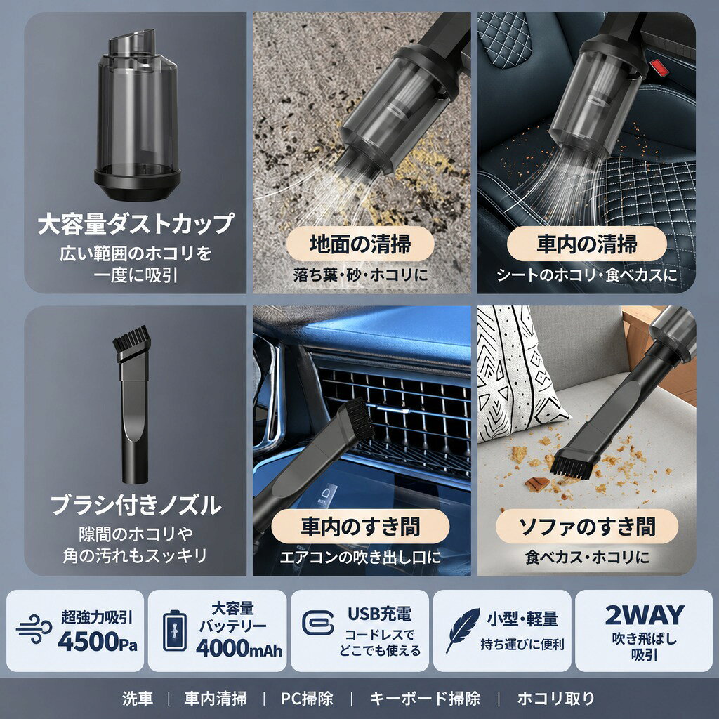 エアダスター 電動 充電式 ブロワー AJ-C1 コードレス 小型 軽量 超強力 4500Pa 大...