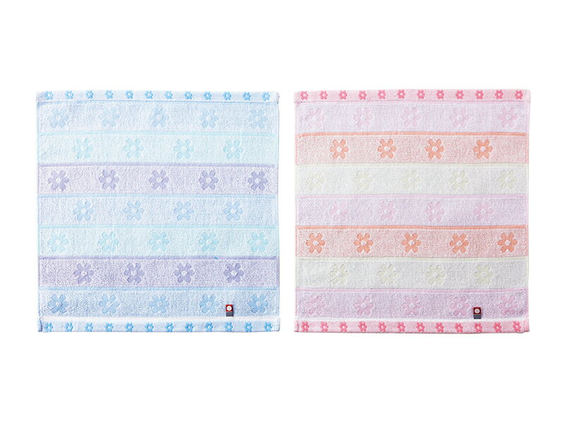 今治　ウォッシュタオル　花柄　ボーダー34x35cm　ハンドタオル 　ハンカチポイント消化　ピンク　ブルー高品質　日本製 綿100％