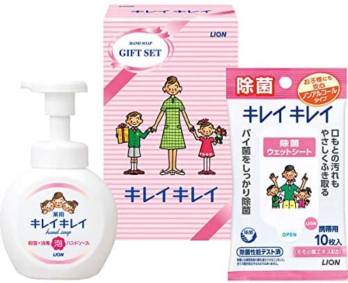 メーカー名：ライオン内容量：キレイキレイ薬用泡ハンドソープ本体　250ml キレイキレイ除菌ウェットシート10枚×各1☆箱約9.5×7.6×15.8cm 重量約410g 日本製