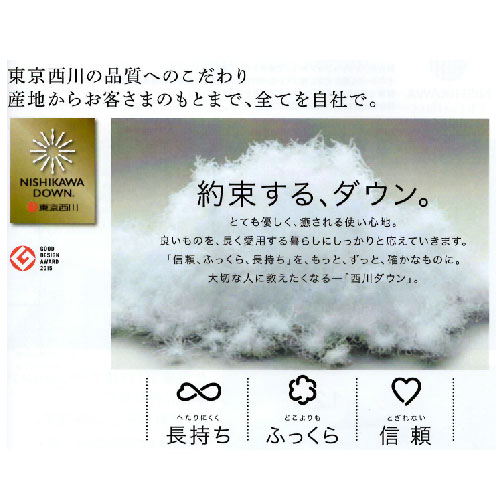 羽毛掛けふとん　セミダブル【東京西川】西川ダウン　日本製　へたりにくく長持ち　どこよりもふっくら　とぎれない信頼自社一貫体制の東京西川だけの品質　NP7050 　175×210cm